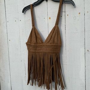 SHOW ME YOUR MUMU Faux-Suede Cowgirl crop top.